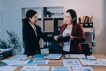 Business meeting time. Business man and business woman working on startup project.