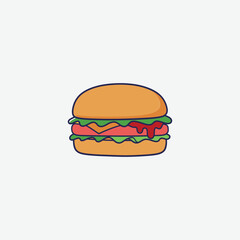 Colorful cartoon hamburger illustration perfect for kids’ designs, menus, t-shirts, and playful branding. High-quality, fun, and eye-catching clipart.
