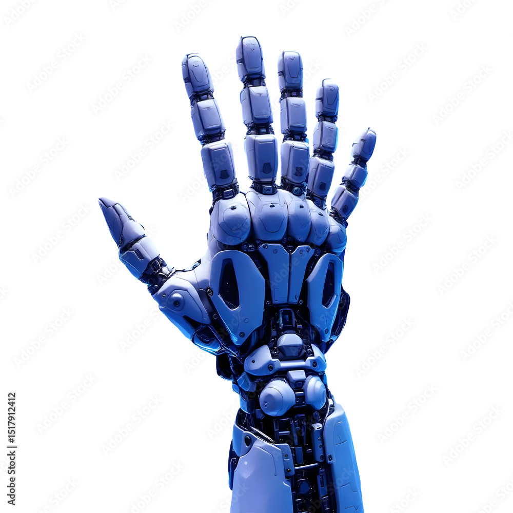 Poster a robotic arm with visible joints and metallic components against a black background in a close up v