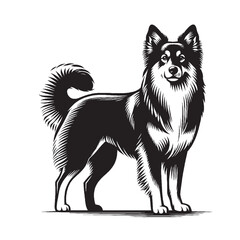 Silhouette Vector of Dog Facing Right in Standing Pose – Outline Style on White Background
