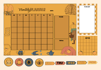 A monthly planner and sticky notes, and a notepad collection for planning and journaling.