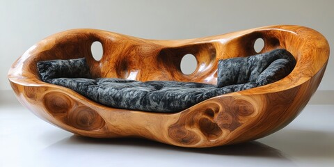 Wooden Couch with Pillows in Modern Interior Setting for Relaxation
