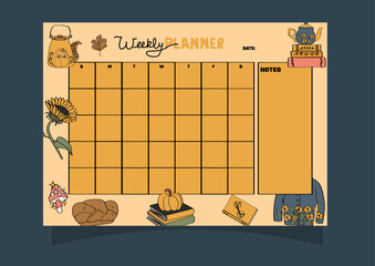 Autumn themed weekly planner. Planner for monthly and daily organizing.