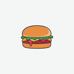 Colorful cartoon hamburger illustration perfect for kids’ designs, menus, t-shirts, and playful branding. High-quality, fun, and eye-catching clipart.