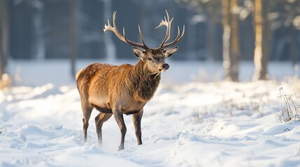 Majestic stag in winter forest