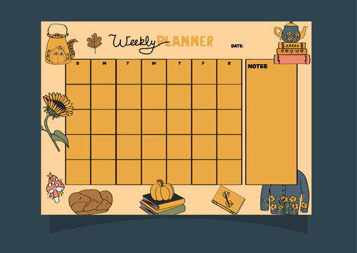 Autumn themed weekly planner. Planner for monthly and daily organizing. - Powered by Adobe