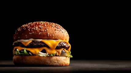 Juicy Cheeseburger with Lettuce on Wooden Surface