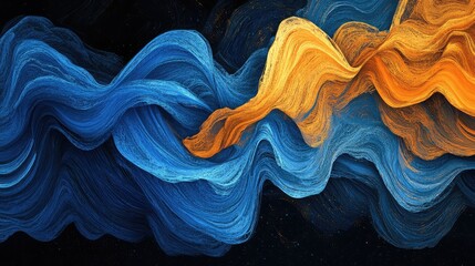 Abstract Colorful Wave Design on Black Background ,Abstract Waves of Vibrant Blue, Cyan, Red, and Orange Flowing Against a Dark Background