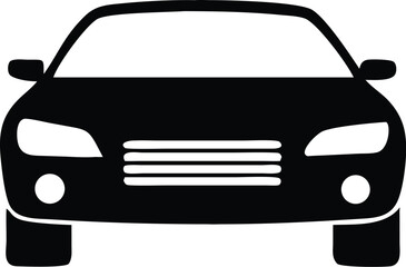 Black Car Front View Icon Vehicle Silhouette Isolated on White Background