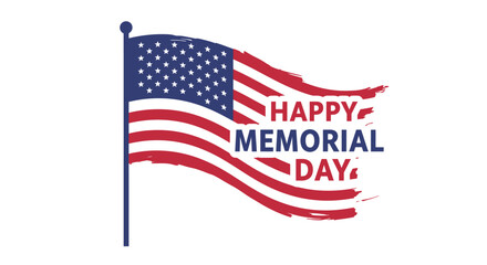 Waving American Flag for Happy Memorial Day Celebration with Patriotic Colors and Brushstrokes