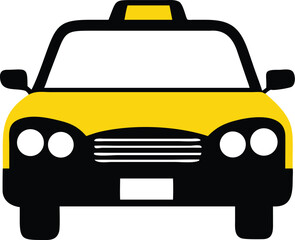 Obraz premium Front view of a cartoon yellow and black taxi cab on white background