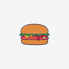 Colorful cartoon hamburger illustration perfect for kids’ designs, menus, t-shirts, and playful branding. High-quality, fun, and eye-catching clipart.