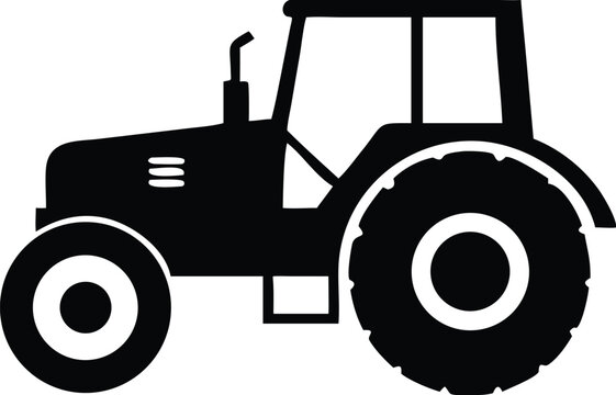 Black Tractor Silhouette Isolated on White Background Simple Farm Equipment Illustration