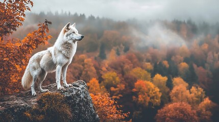 Majestic Wolf in Autumn Forest