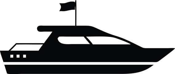 Silhouette of a Modern Yacht with a Flag on a White Background