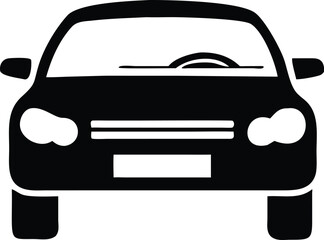 Front View Black Car Silhouette Featuring Headlights, Windshield Wipers, and License Plate