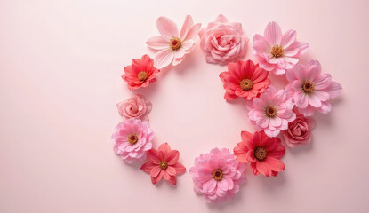 Delicate Floral Circle on Pastel Pink Background