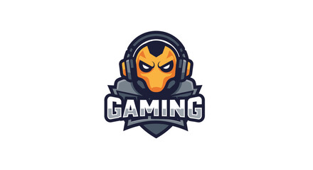 Modern Gaming Logo Featuring an Orange Head with Headphones and the Word Gaming Below