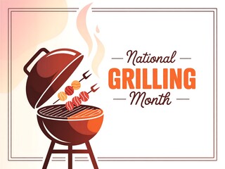 Illustration of a grill with skewers and text for national grilling month celebration design