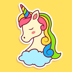 Cute Adorable Unicorn with Solid Color and Colorful Style, Icon, Clipart, Sticker