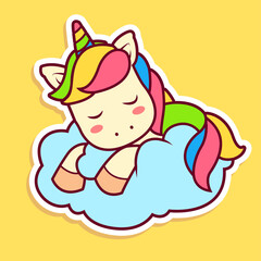 Cute Adorable Unicorn with Solid Color and Colorful Style, Icon, Clipart, Sticker