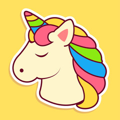 Cute Adorable Unicorn with Solid Color and Colorful Style, Icon, Clipart, Sticker