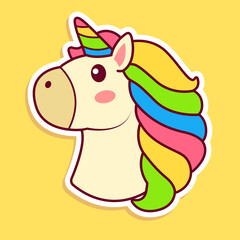 Cute Adorable Unicorn with Solid Color and Colorful Style, Icon, Clipart, Sticker