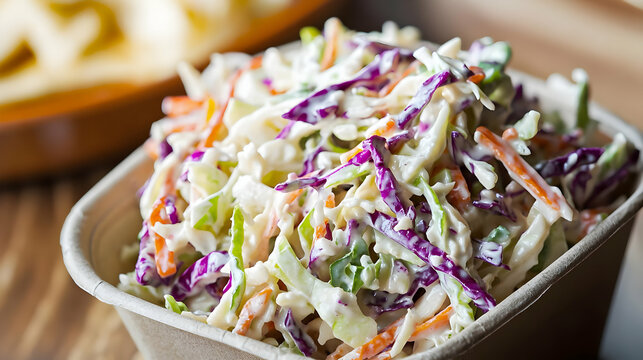 Colorful Coleslaw in a Bowl On Wooden Table