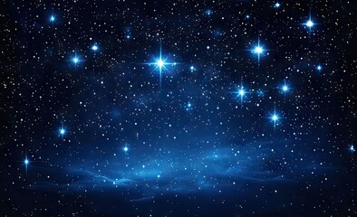 Fototapeta premium Deep space, celestial bodies, and a vast night sky. A digitally-enhanced image of a starlit night, with bright, shining stars, nebula-like clouds of blue light, and a multitude of smaller stars