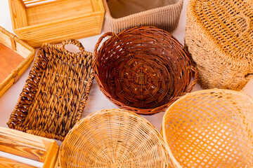 Various kinds of baskets closeup