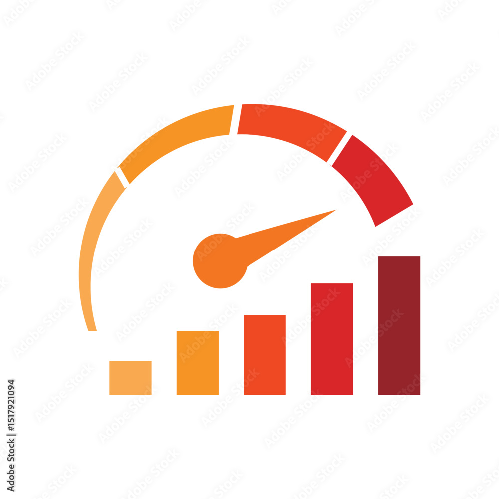 Aufkleber the image shows a flat logo design that depicts a speedometer and a graph bar in orange color combin