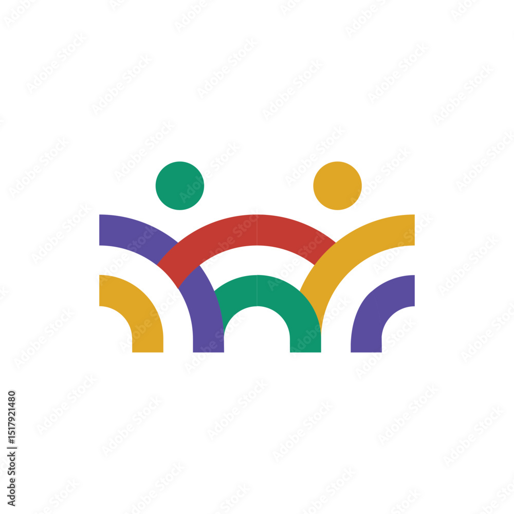 Poster the image shows a flat logo design that depicts two abstract people in multi-color connected to each