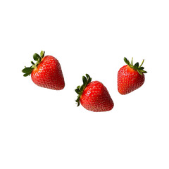 Three fresh strawberries isolated on a black background showcasing vibrant colors