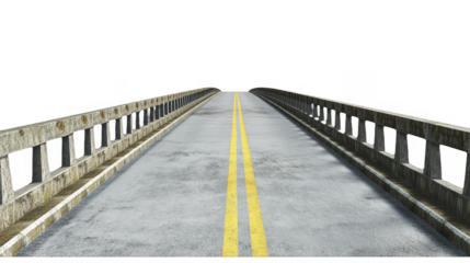 Worn Bridge with Yellow Road Markings on a Transparent Background, PNG image, PNG file