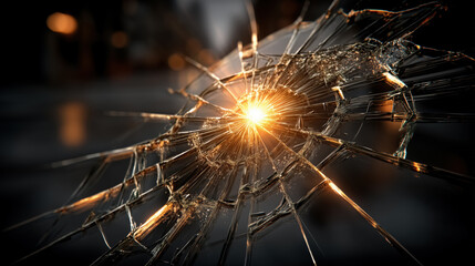 Fototapeta premium Shattered glass with radiant light burst on dark background