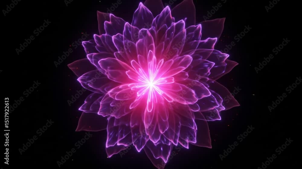 Poster glowing flower animation in deep space creative background loop