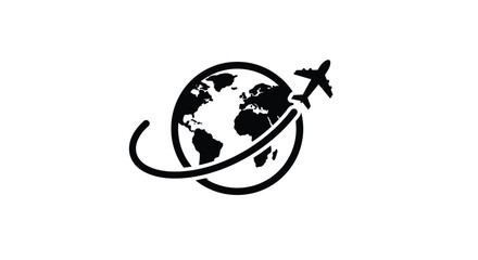 Global Travel and Tourism Concept with Airplane Flying Around the World in Black