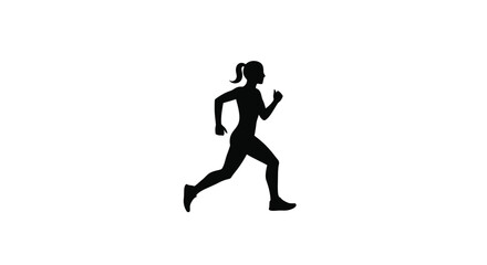 Silhouette of a woman running on a white background for fitness and health