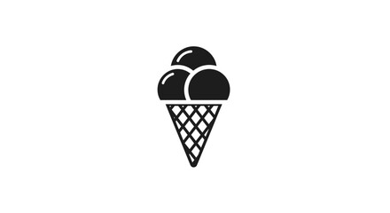 Minimalist Ice Cream Cone Icon with Three Scoops in Black and White Design