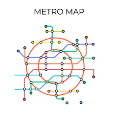 Metro stations and plan of subway with. Fictional metro map of underground. Layout of public passenger transport. Vector