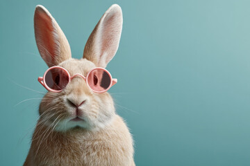 Playful rabbit dons rose-tinted sunglasses, exuding Easter whimsy and absurdist charm, embracing Caturdays quirky celebration