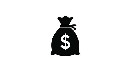 Simple Black and White Vector Illustration of a Money Bag with Dollar Sign