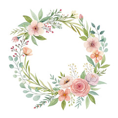 Autumn watercolor floral frame with pink and brown wildflowers, eucalyptus branches, and foliage. Ideal for seasonal designs, wedding cards, and fall illustrations