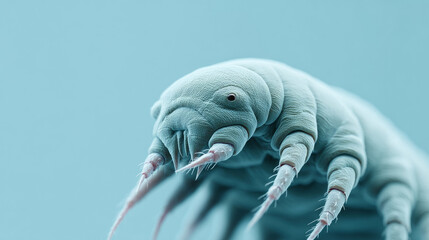 Close-up of a tardigrade's armor-like skin in serene cyan, perfect for evolutionary marvels and Microscopic Life Day celebrations