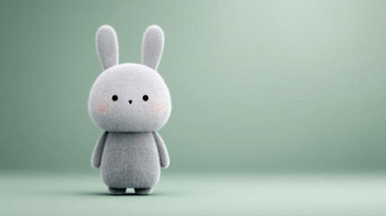 Fototapeta premium Fluffy gray rabbit plush, minimalist vibe, whispers of Hygge comfort, perfect for Midwinter Festival or World Plush Day