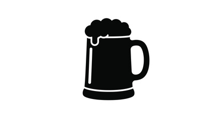 Black silhouette of beer mug with foam on white background for design