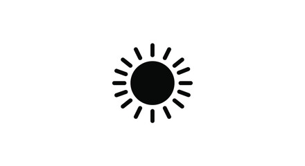 Simple Black and White Sun Icon with Rays on a White Background