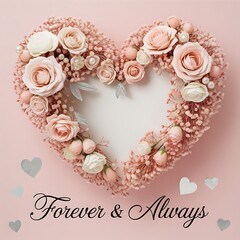 Floral Heart Frame on Pink Background with Blank Space for Text ,  Romantic Flower Border Design. Ai Gen
