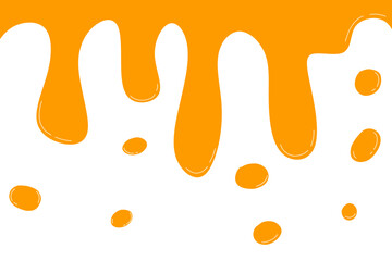 A flat-style vector illustration featuring orange liquid dripping from the top, resembling sauce, honey, cheese liquid, or another gourmet sweet fluid.