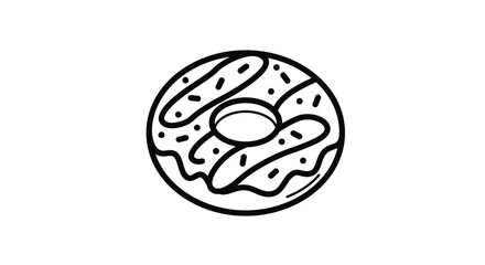 Simple Black and White Donut Illustration with Sprinkles and Icing Decoration on Top
